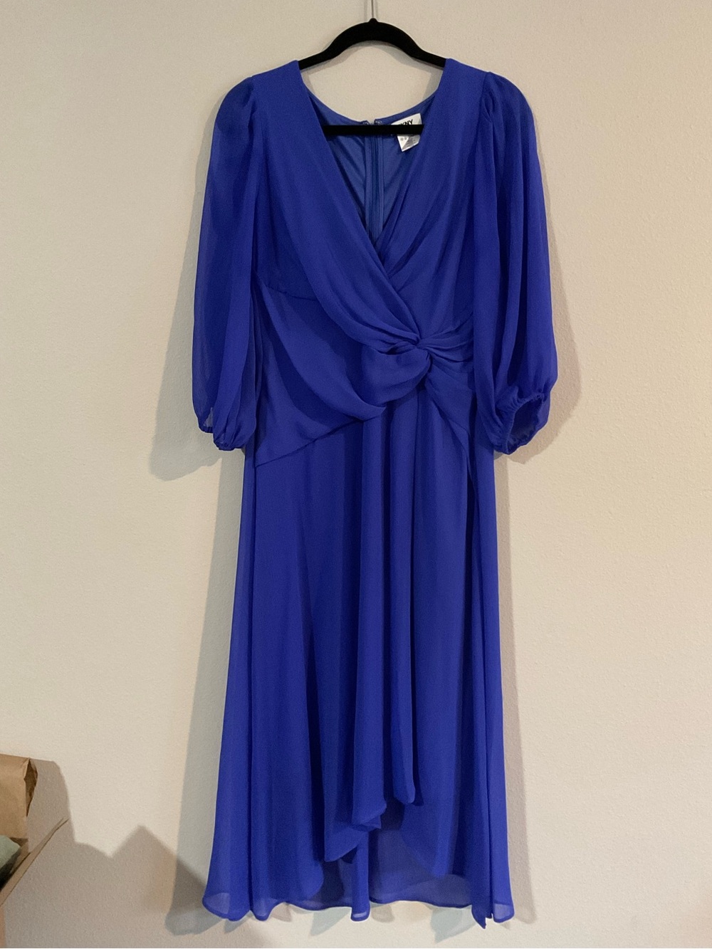 DKNY Blue Pleated V-Neck Dress